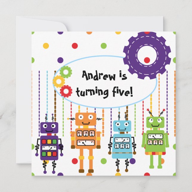 Invitaciones de cumpleaños personalizadas de Robot (Anverso)