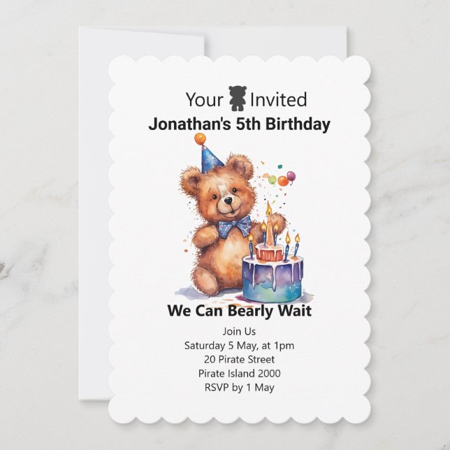 	 Invitaciones de cumpleaños personalizadas de Ted (Anverso)