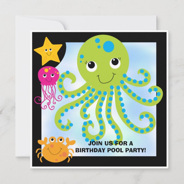 Invitaciones de cumpleaños personalizadas Octopus (Anverso)