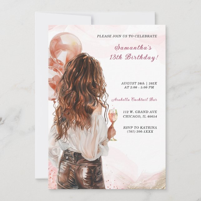 Invitaciones de cumpleaños personalizadas para muj (Anverso)