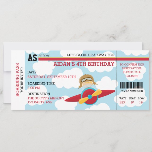 Invitaciones de cumpleaños piloto (estilo de bolet (Anverso)