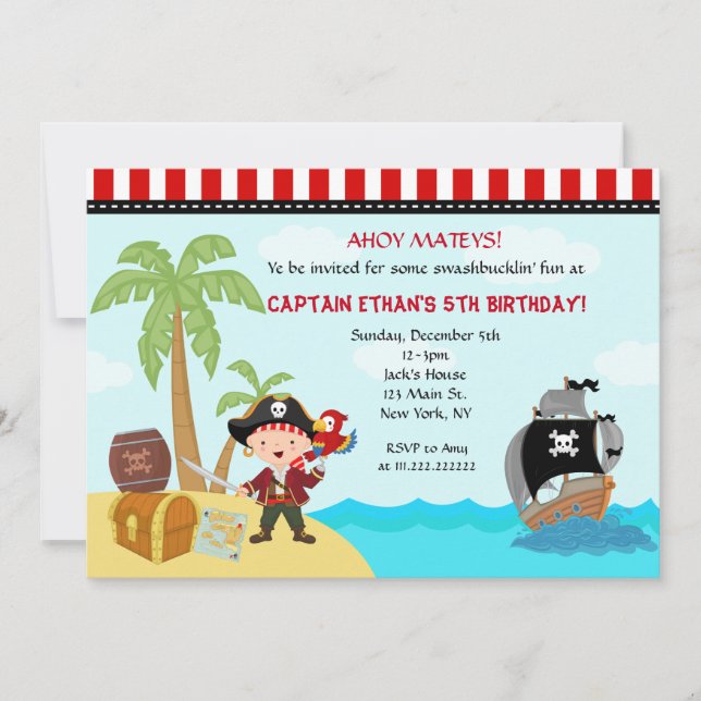 Invitaciones de cumpleaños piratas (Anverso)