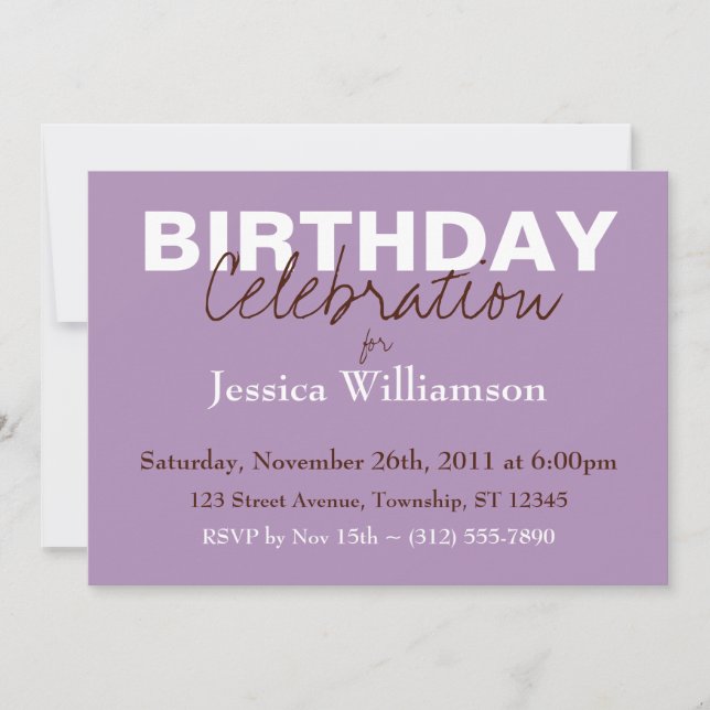 Invitaciones de cumpleaños púrpura de color Mod (Anverso)