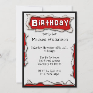 Invitaciones de cumpleaños rojos a Comic Torn Pape