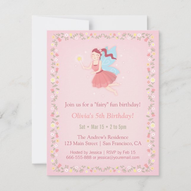 Invitaciones de cumpleaños rosadas para niñas de F (Anverso)
