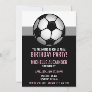 Invitaciones de cumpleaños rosadas y negras a la p