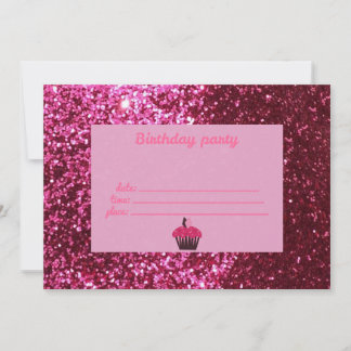 Invitaciones de cumpleaños rosado purpurina