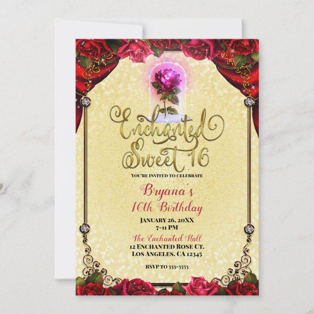 Invitaciones de Cumpleaños Rosas Rojas Amarillo y  (Anverso)