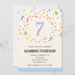 Invitaciones de cumpleaños simples de 7 años Confe