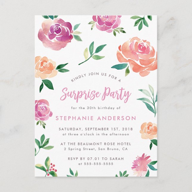 Invitaciones de Cumpleaños Sorpresa de Rosas de Pr (Anverso)