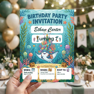 Invitaciones de cumpleaños submarinas personalizab
