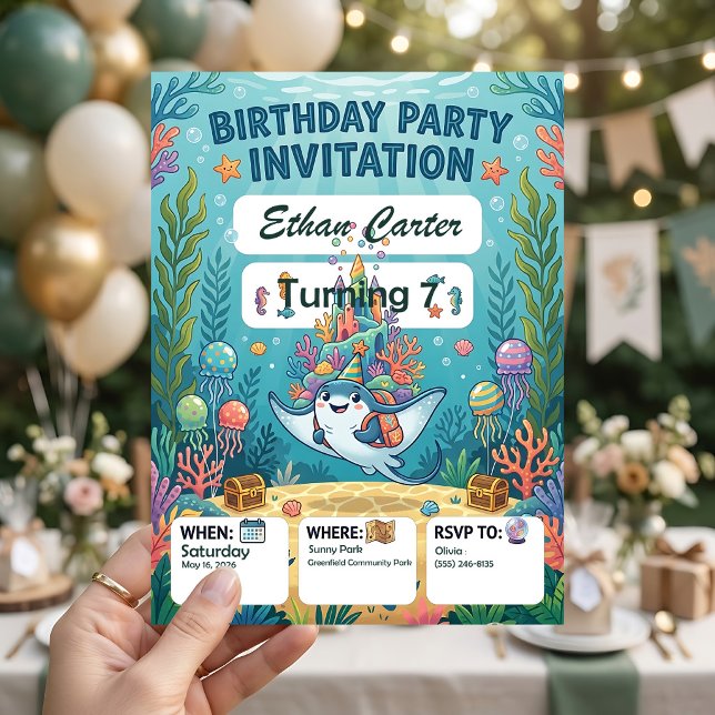Invitaciones de cumpleaños submarinas personalizab (Subido por el creador)