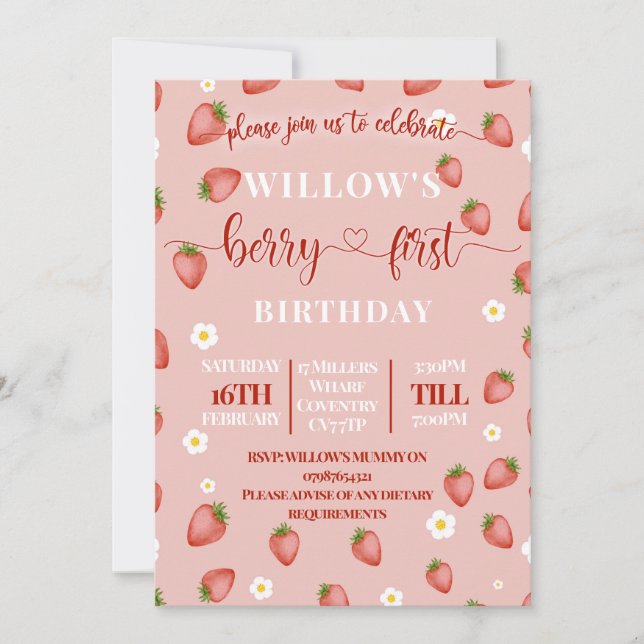 Invitaciones de Cumpleaños Temático Berry para Pri (Anverso)