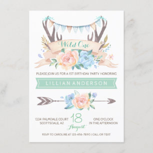 Invitaciones de cumpleaños Tribal Antler Wild One