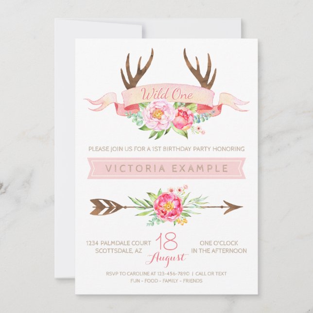 Invitaciones de cumpleaños tribal de Antler para e (Anverso)