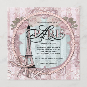 Invitaciones de cumpleaños Vintage Pink Paris