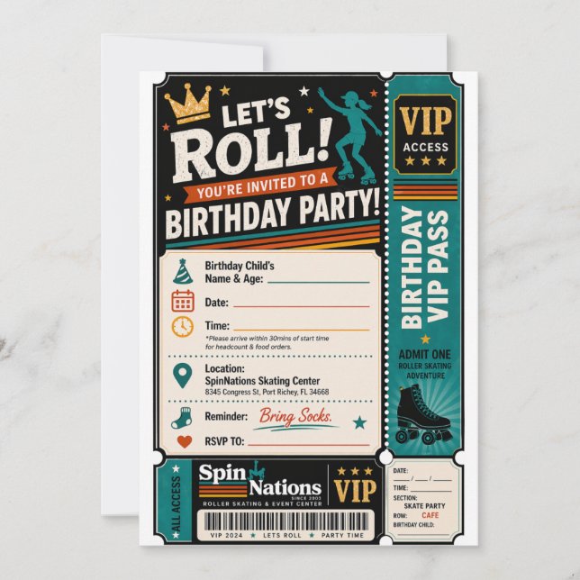 Invitaciones de cumpleaños VIP para SpinNations (Anverso)