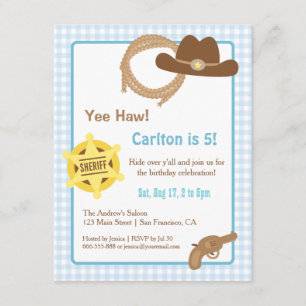 Invitaciones de cumpleaños western para niños vaqu