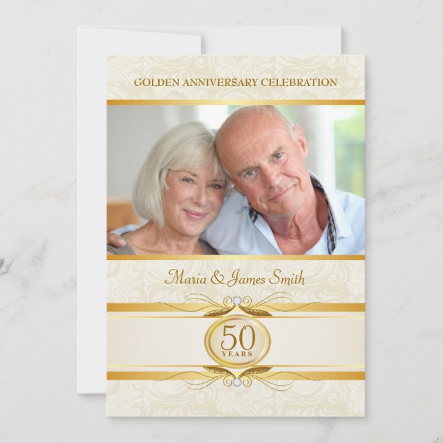 Invitaciones de Damasco de Oro y Marfil para el 50 (Anverso)