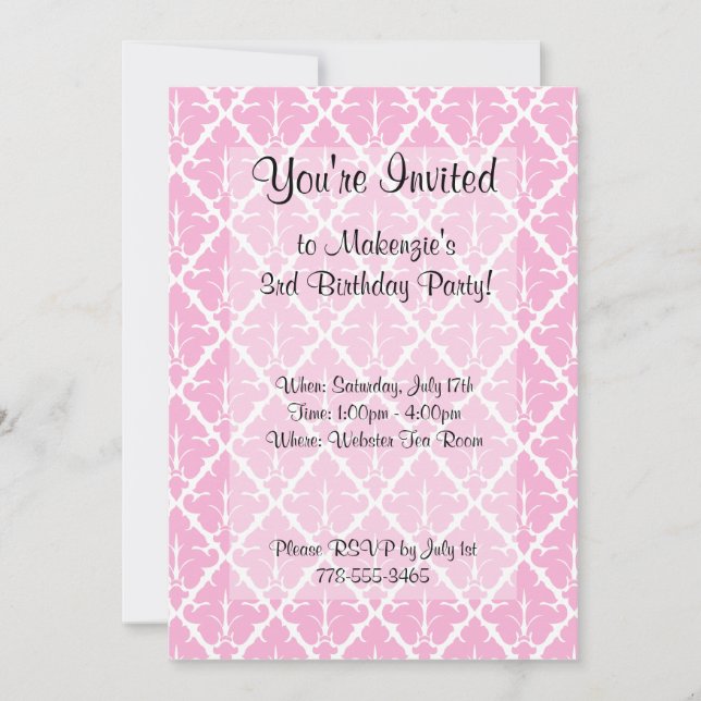 Invitaciones de Damasco Rosa (Anverso)