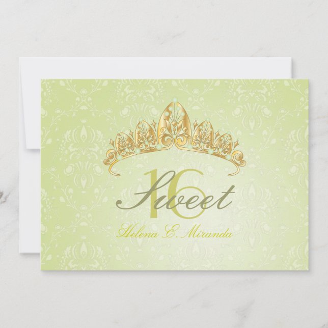 Invitaciones de Damask Sweet 16/ tiara/green perid (Anverso)