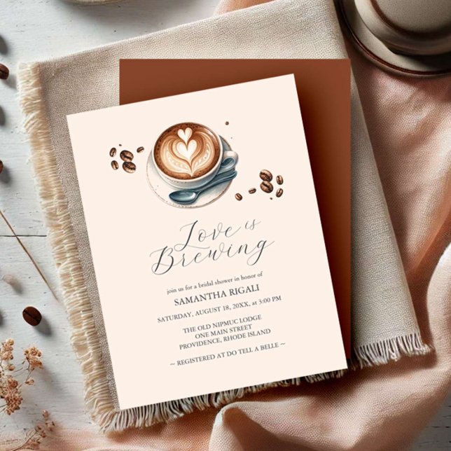 Invitaciones de Despedida de Soltera con Café: El  (Modern "Love is Brewing" (Coffee Bar) bridal shower invitations printing)