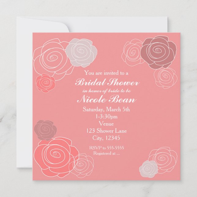 Invitaciones de Despedida de Soltera con Coral Ros (Anverso)