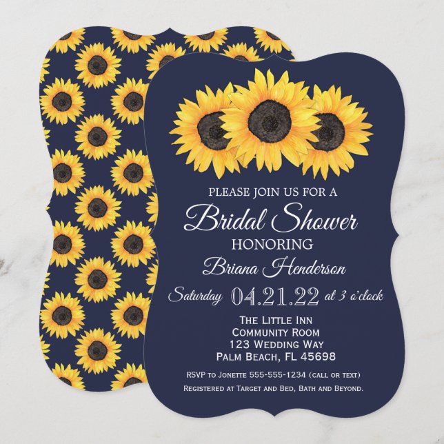 Invitaciones de Despedida de Soltera con Girasoles (Anverso / Reverso)