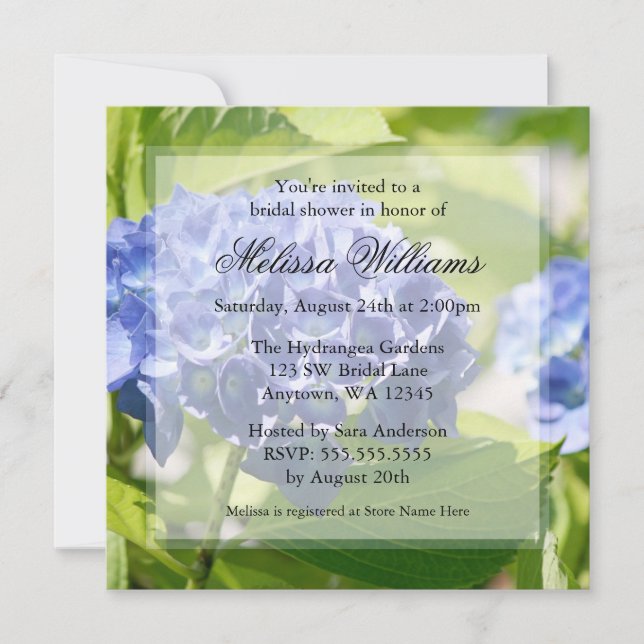 Invitaciones de Despedida de Soltera con Hortensia (Anverso)