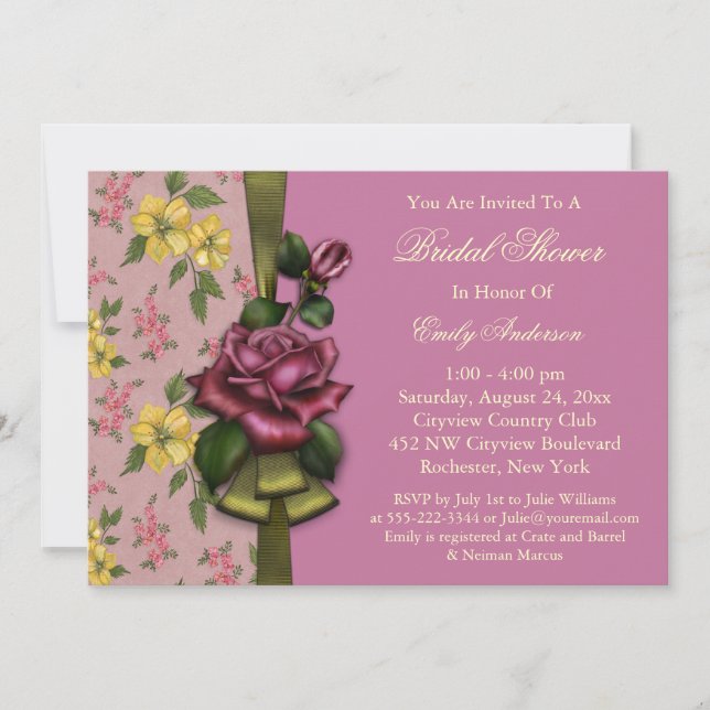 Invitaciones de Despedida de Soltera con Rosas Roj (Anverso)
