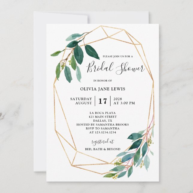 Invitaciones de Despedida de Soltera con Verde Acu (Anverso)