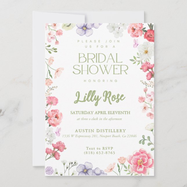 Invitaciones de Despedida de Soltera con Verdes y  (Anverso)