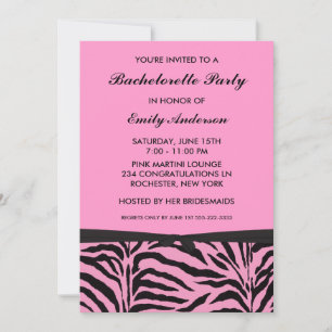 Invitaciones de despedida de soltera de cebra rosa