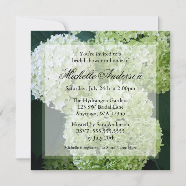 Invitaciones de Despedida de Soltera de Hortensias (Anverso)
