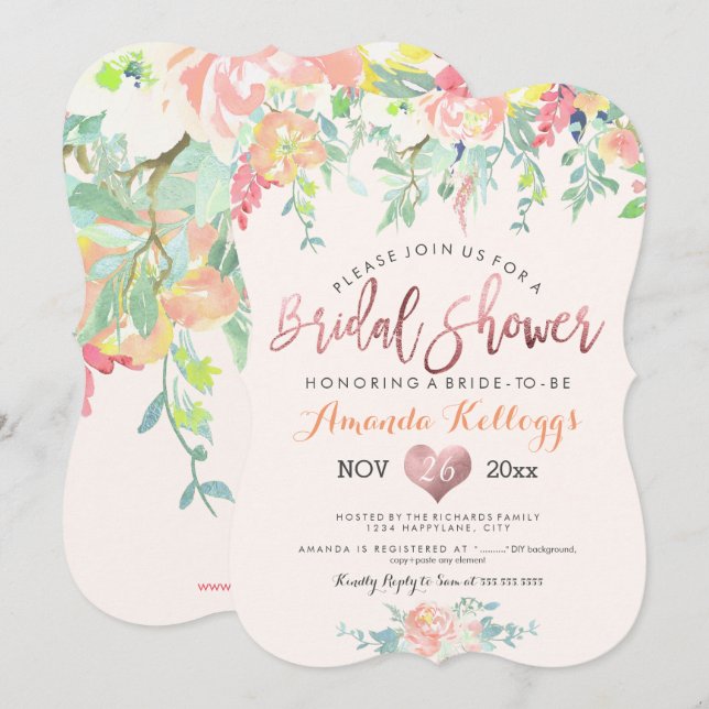 Invitaciones de Despedida de Soltera Floral de Pri (Anverso / Reverso)