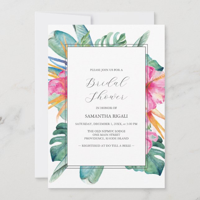 Invitaciones de Despedida de Soltera Tropicales (Anverso)