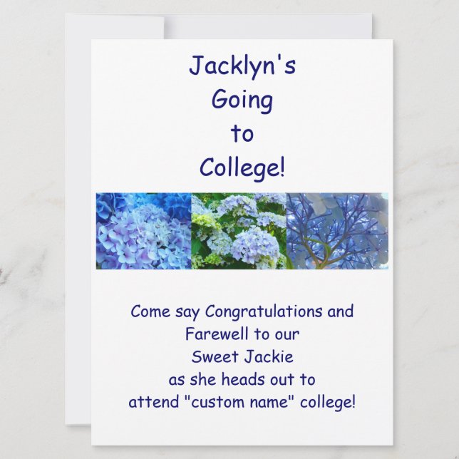 Invitaciones de Despedida Hortensias Azules (Anverso)