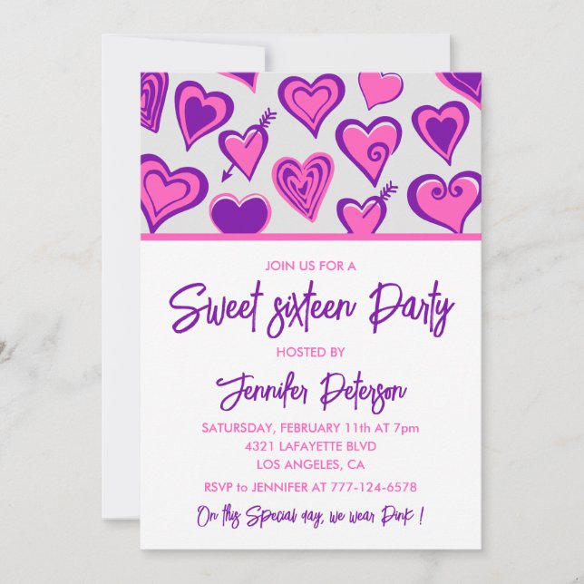 Invitaciones de día de San Valentín dulces 16 patr (Anverso)