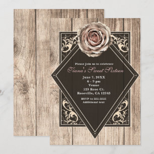 Invitaciones de Diamante de Madera Ligera Elegante