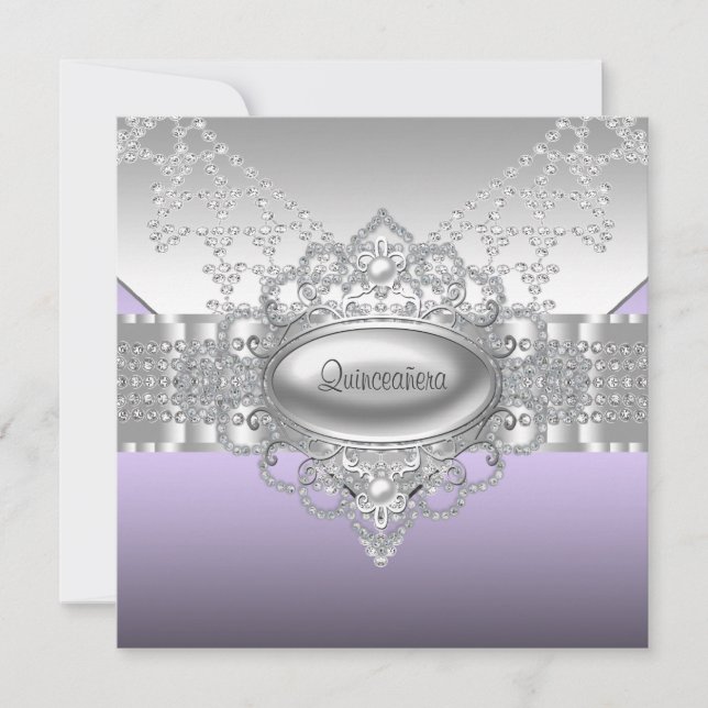 Invitaciones de Diamonds Pearls Purple Quinceanera (Anverso)