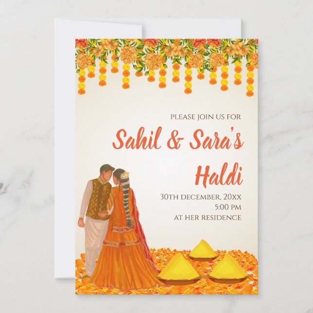 Invitaciones de Digital Haldi y Boda Haldi (Anverso)