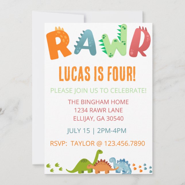 Invitaciones de Dino RAWR (Anverso)