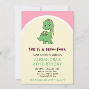 invitaciones de dinosaurio niña 4 cumpleaños rosa 
