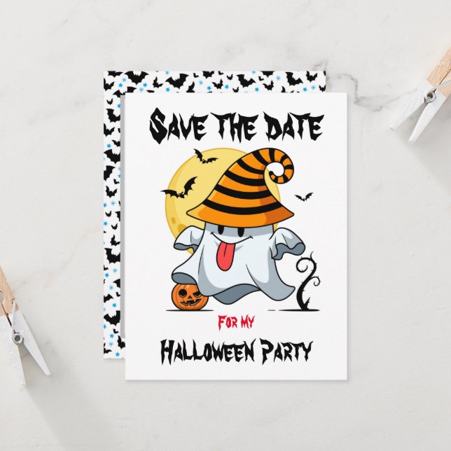 Invitaciones de diseño de Halloween con fantasmas (Anverso/Reverso In Situ)