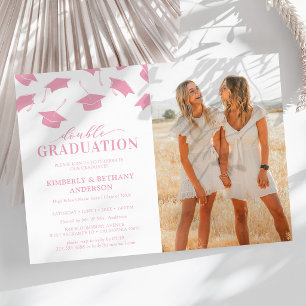 Invitaciones de doble graduación con foto rosa