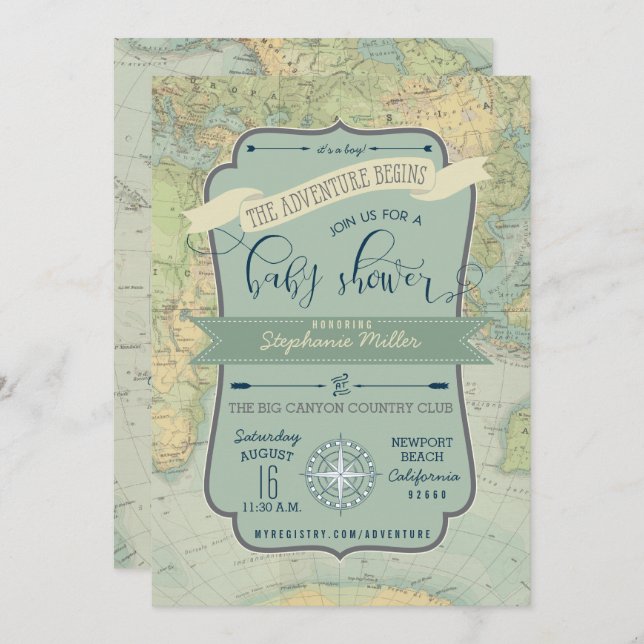 Invitaciones de ducha Adventure Baby Boy (Anverso / Reverso)