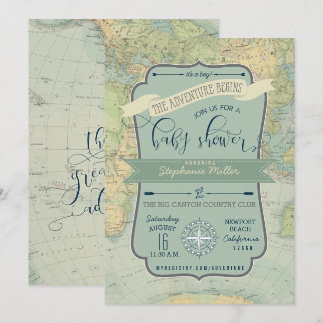 Invitaciones de ducha Adventure Baby Boy (Anverso / Reverso)