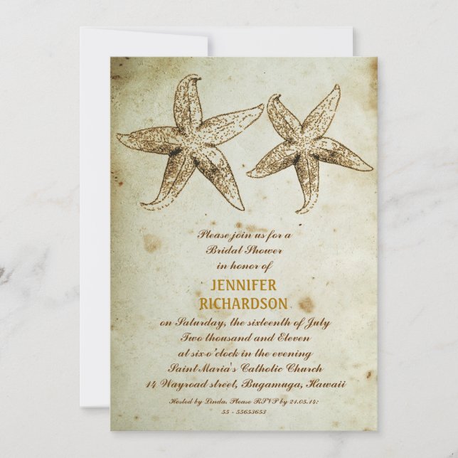 INVITACIONES DE DUCHA BRIDAL DE VINTAGE BEACH (Anverso)
