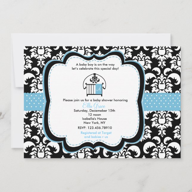 Invitaciones de ducha de bebé Damask (Anverso)