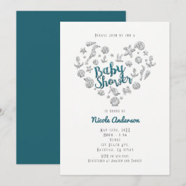 Invitaciones de ducha de bebé Glam Beach Corazón d